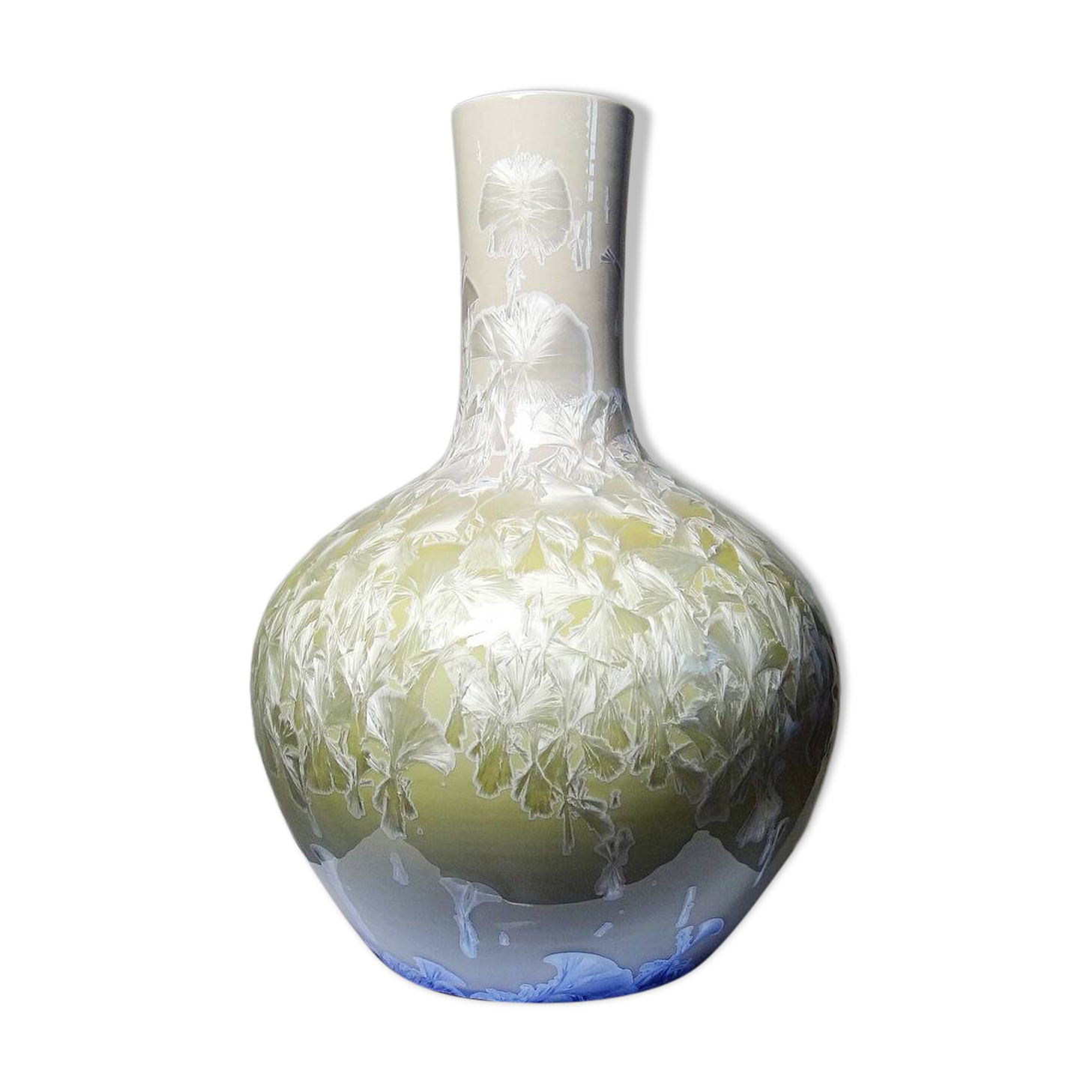 Grand vase globulaire porcelaine émaux cristallins Jingdezhen Zhi vintage