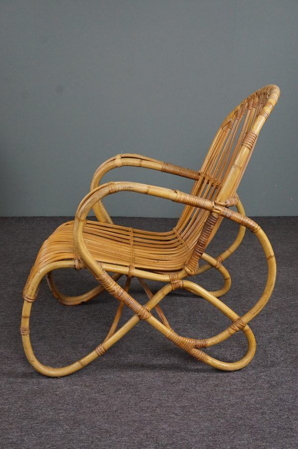 Unique Dutch design rattan armchair, 1950s