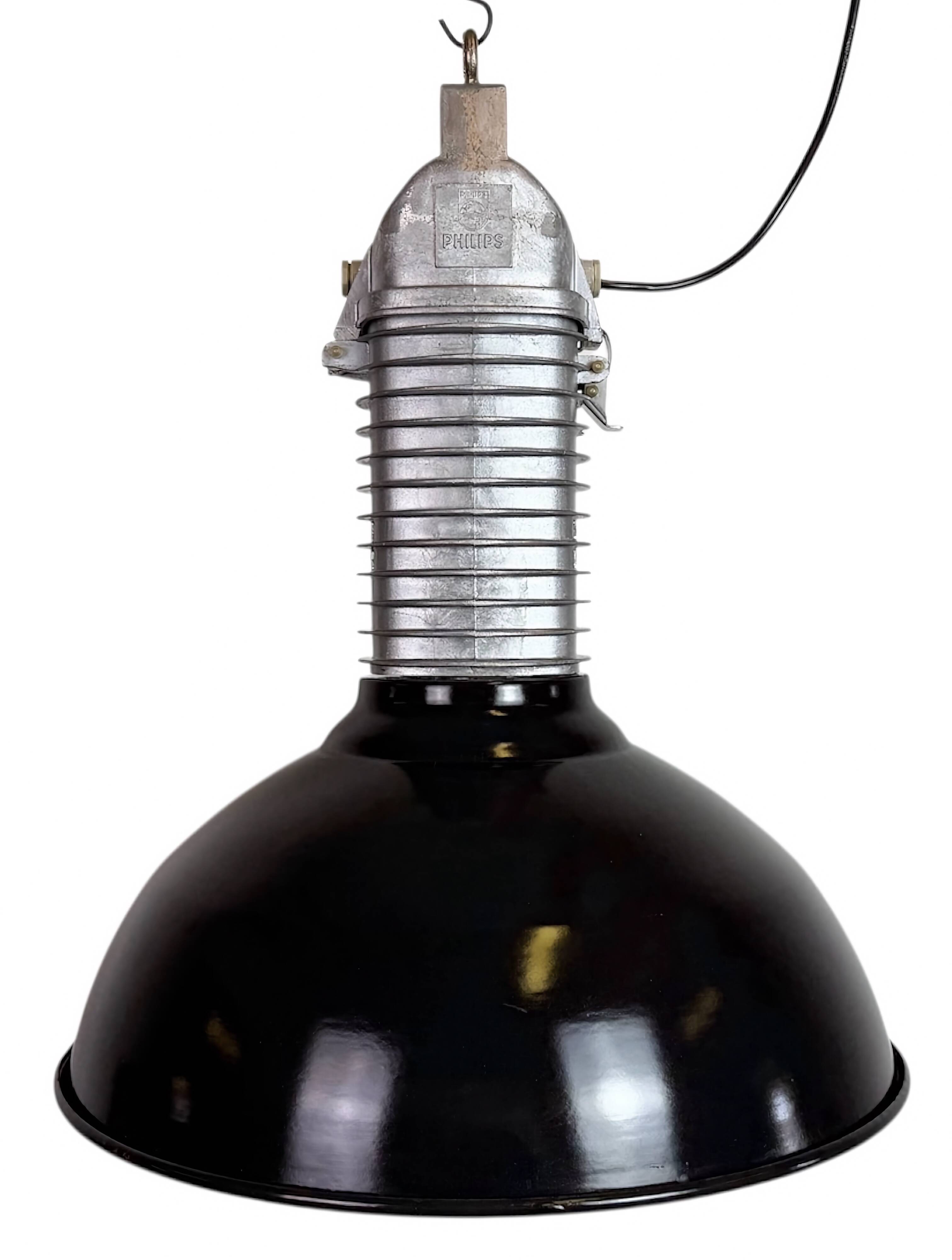 Large Industrial Black Enamel Factory Pendant Lamp from Philips, 1960s