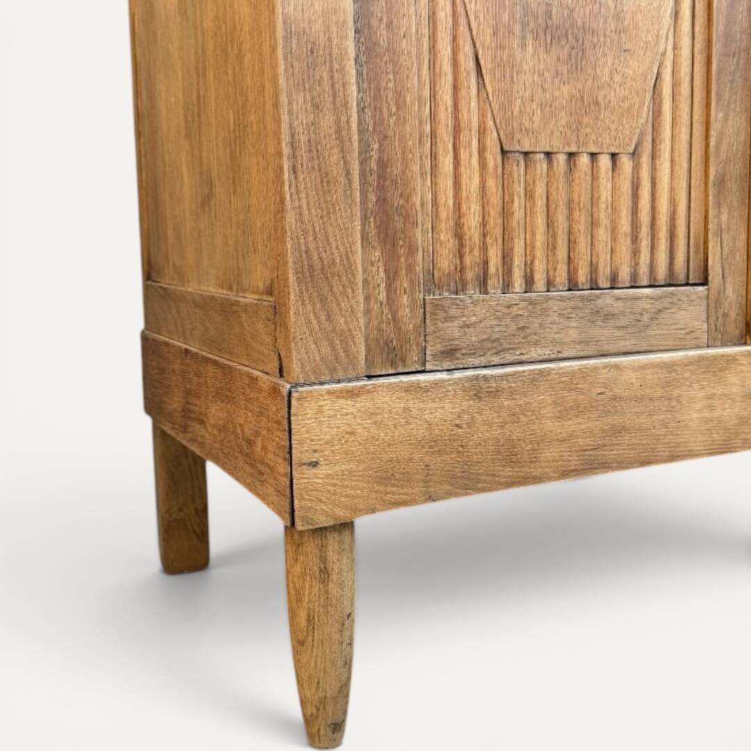 Art deco wardrobe in raw oak with bevelled mirror.