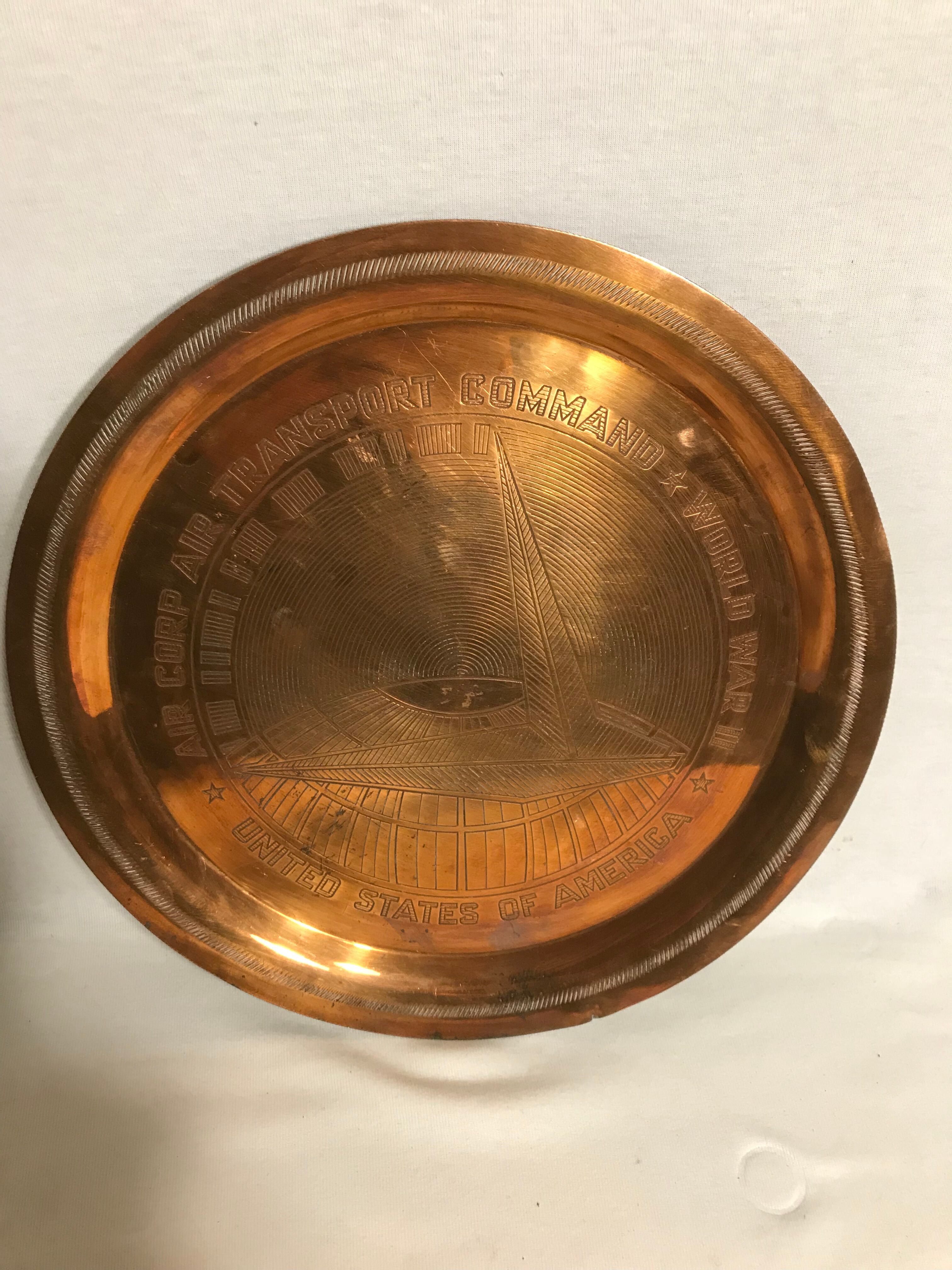 Old plate copper air corp air transport command world war ii usa decoration