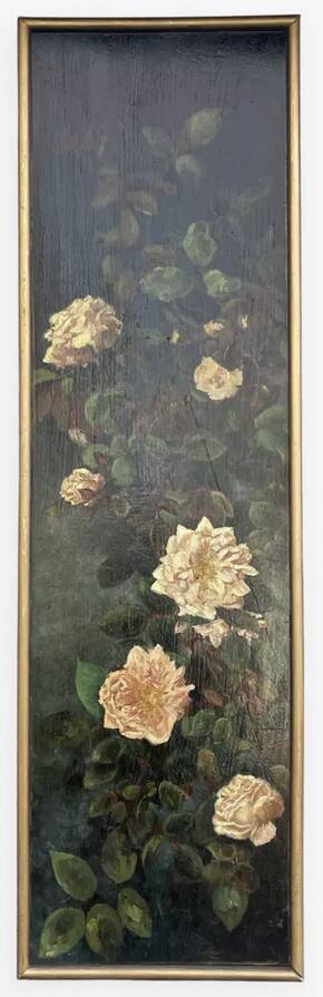 Painted panel of a still life in oil 90 x 27 cm