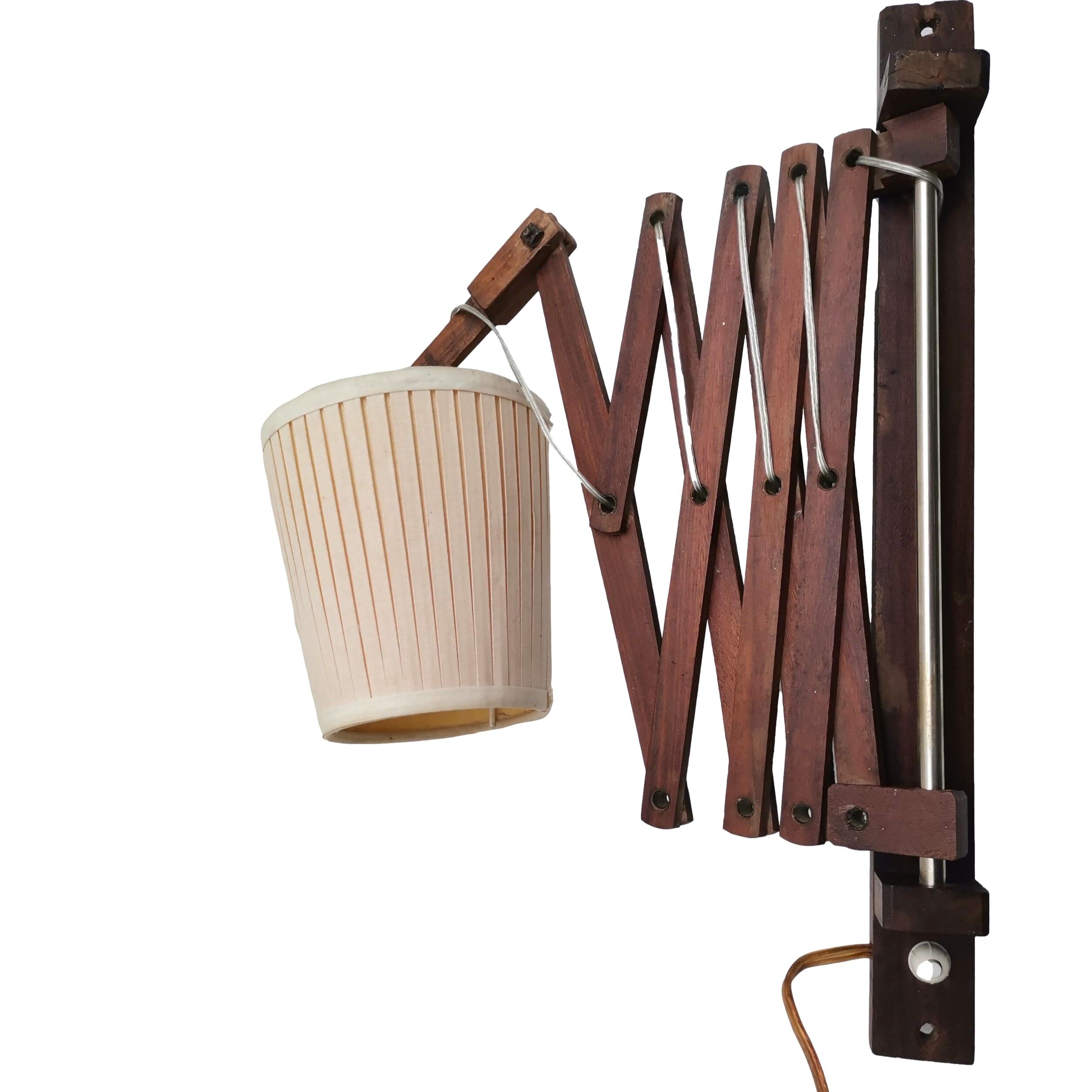 Scandinavian wooden scissor wall light fixture lamp 1960s