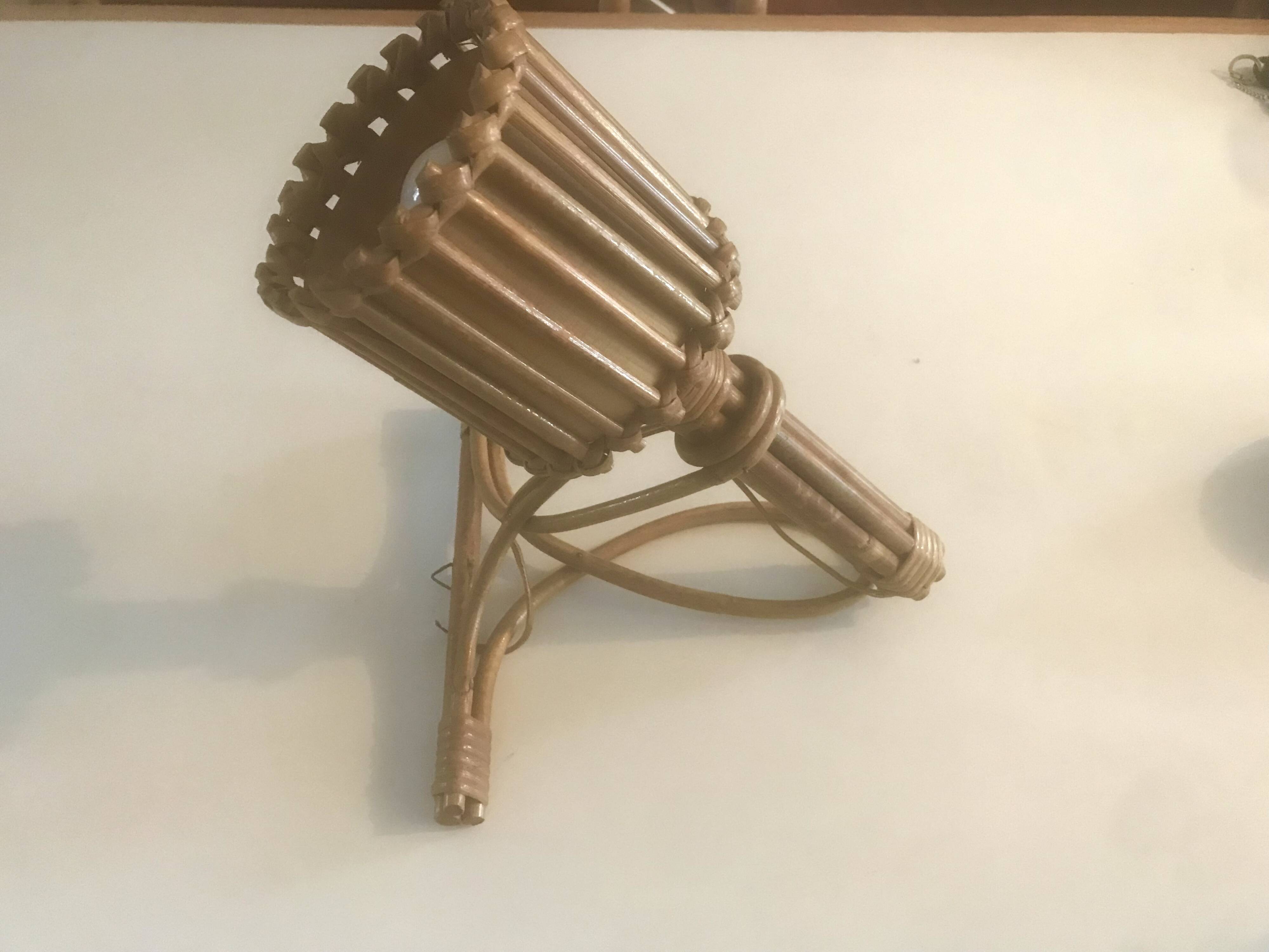 Rattan wall lamp Louis Sognot 1960
