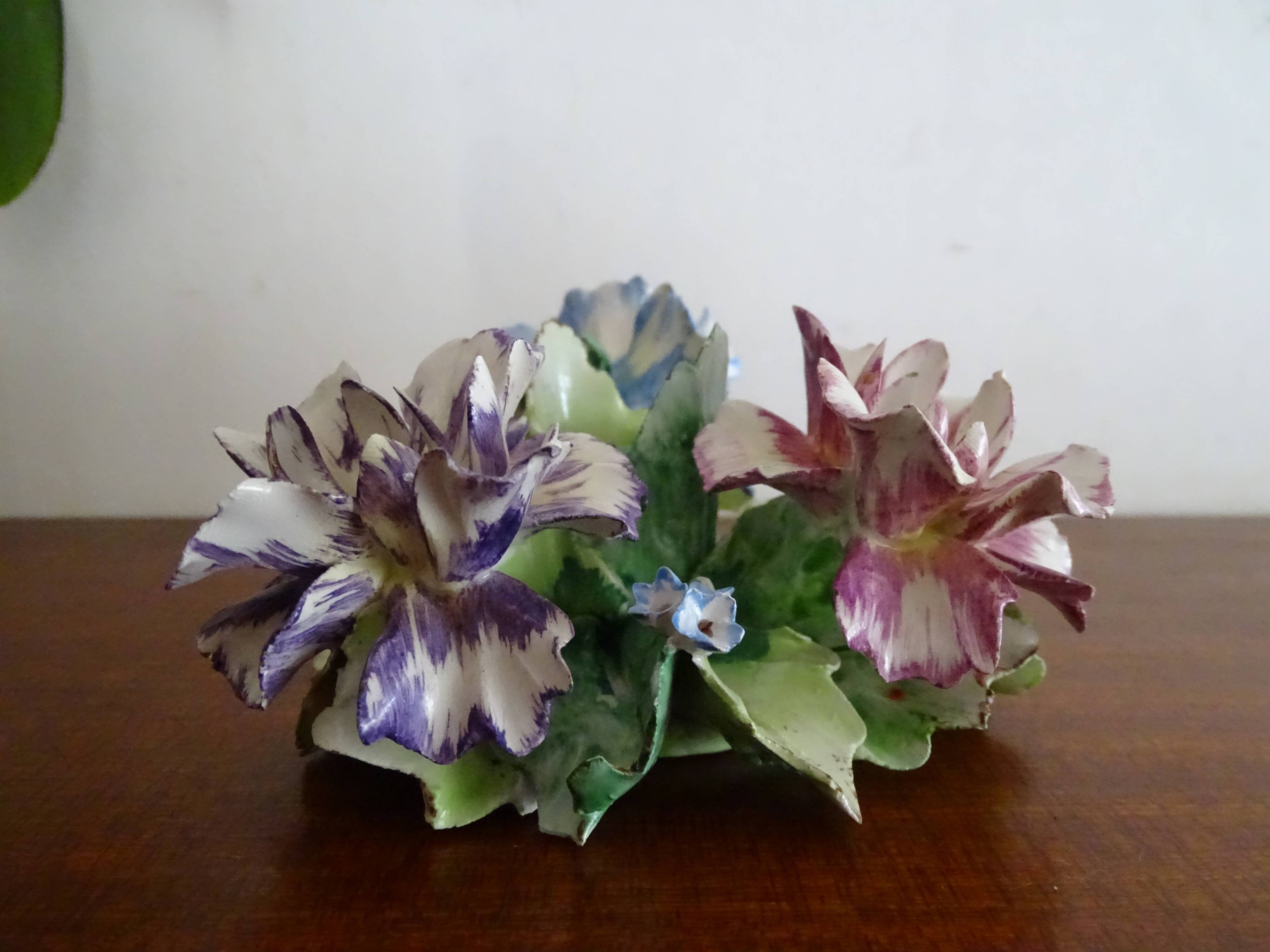 Flower candle holder in faience Old Capodimonte