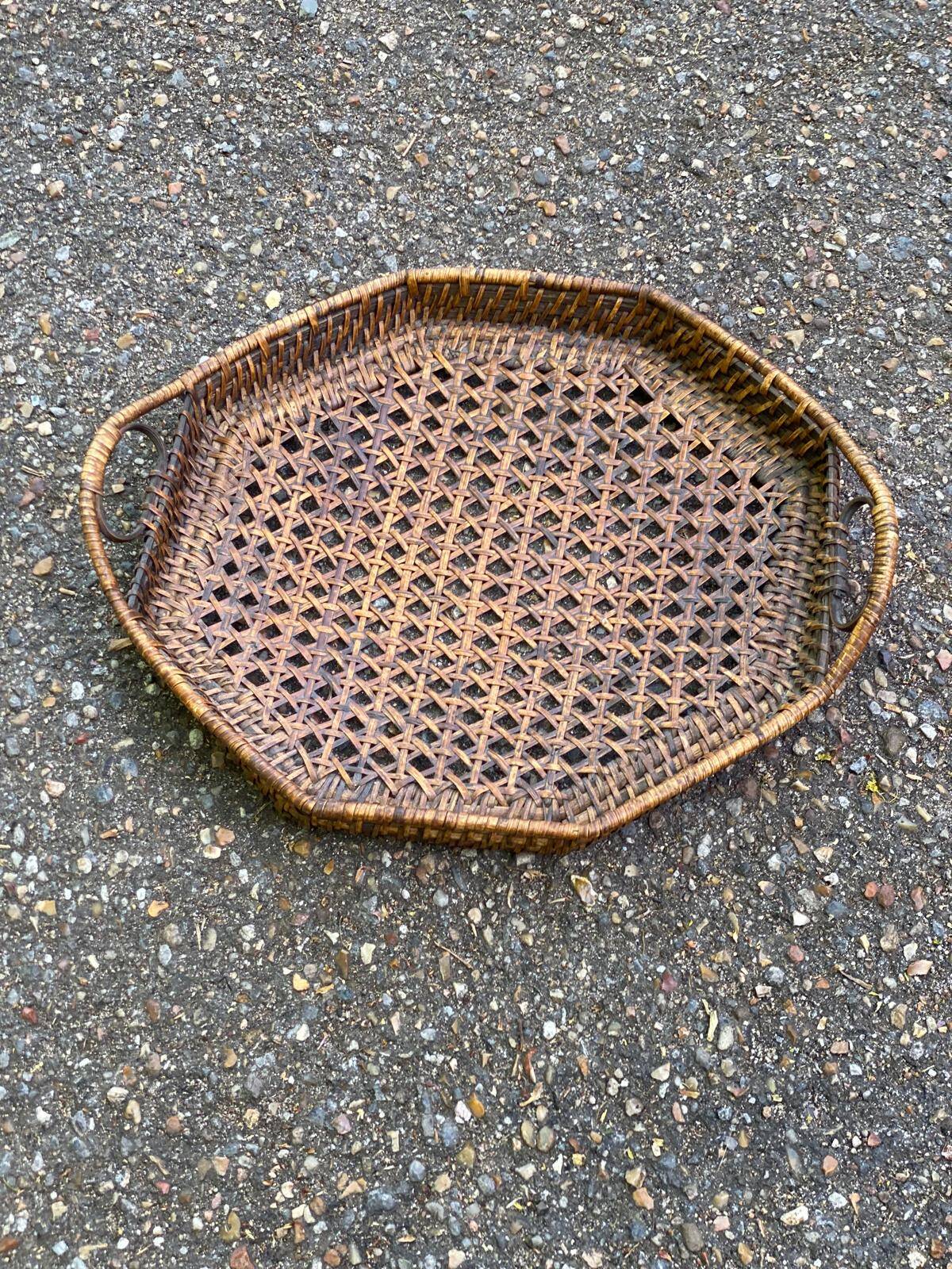 Hexagonal rattan and woven wicker breakfast tray