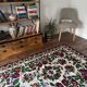 White vintage floral rug made by hand in Romania, beautiful flowers