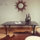 Vintage golden 70s coffee table and space age smoked glass