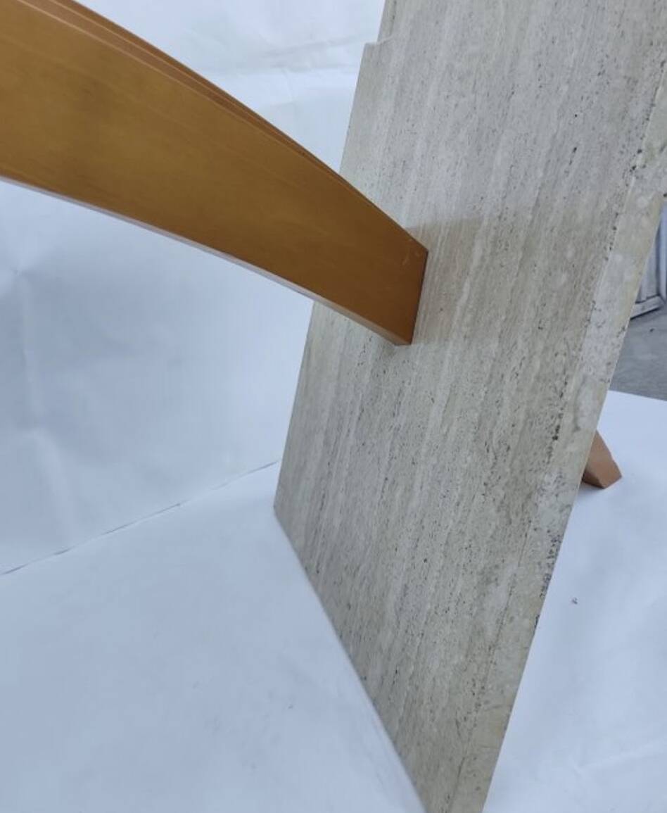 Original Italian glass and travertine marble dining table office desk