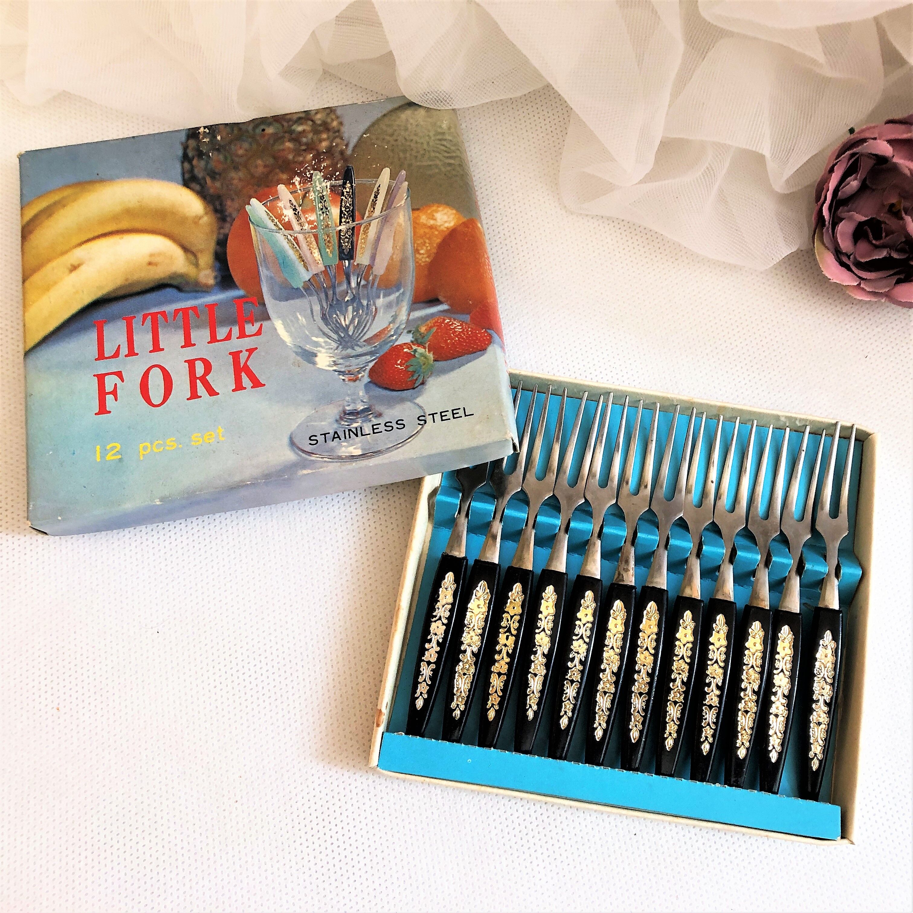 Box of 12 vintage fruit cocktail snail forks