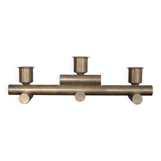 vintage candle holder, signed bronze candle holder, modernist, brutalist