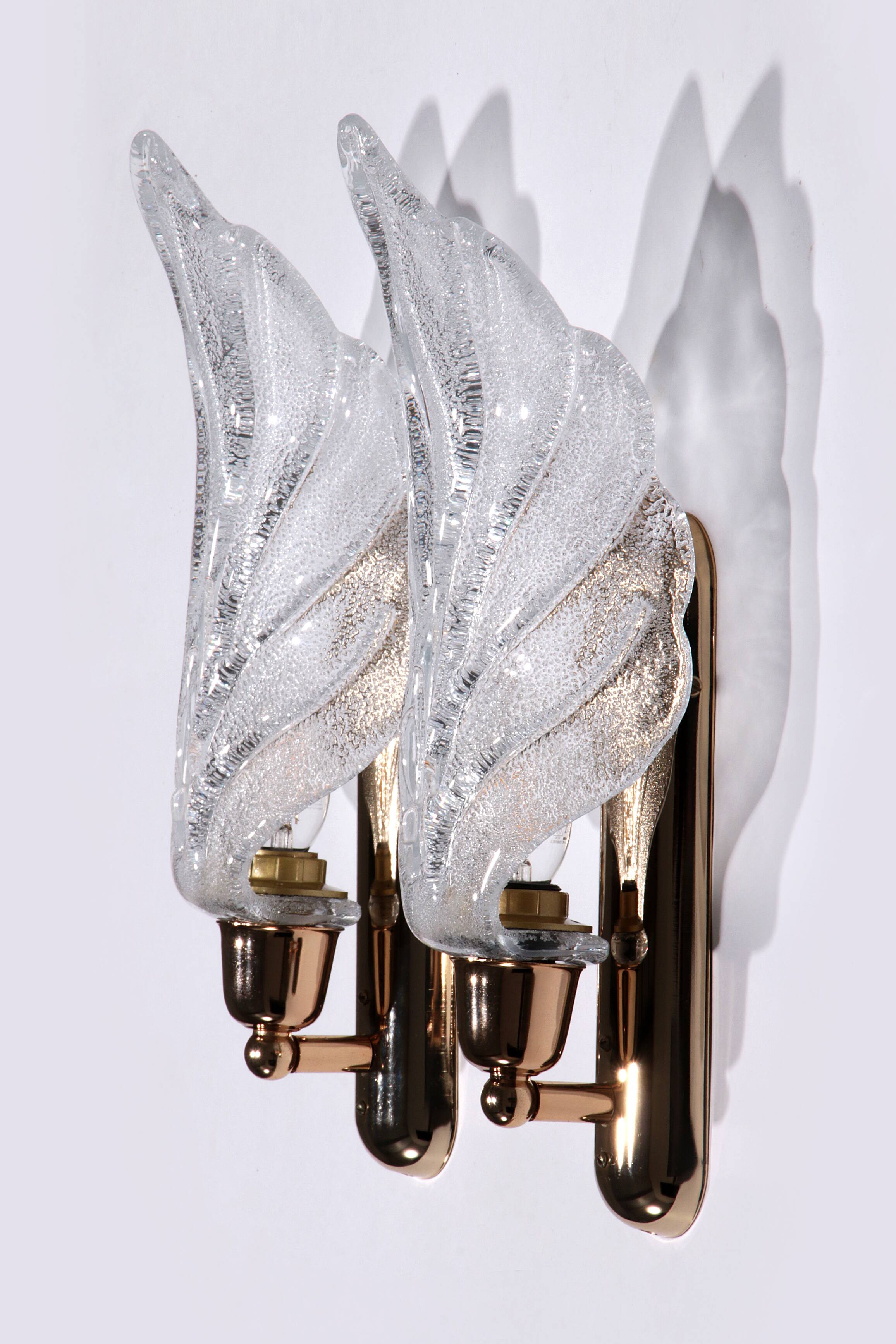 Vintage Murano glass wall lamp leaf shape set of 2 - Italy 1970
