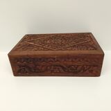 Rectangular wooden box deco hand-carved flowers