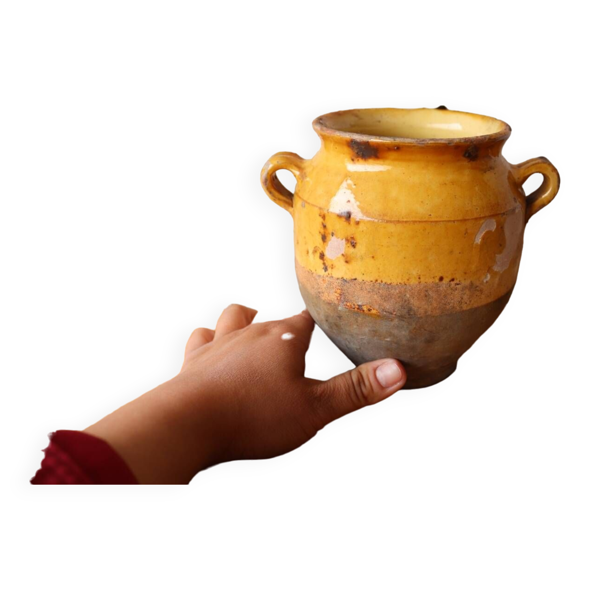 Small old yellow glazed terracotta pot
