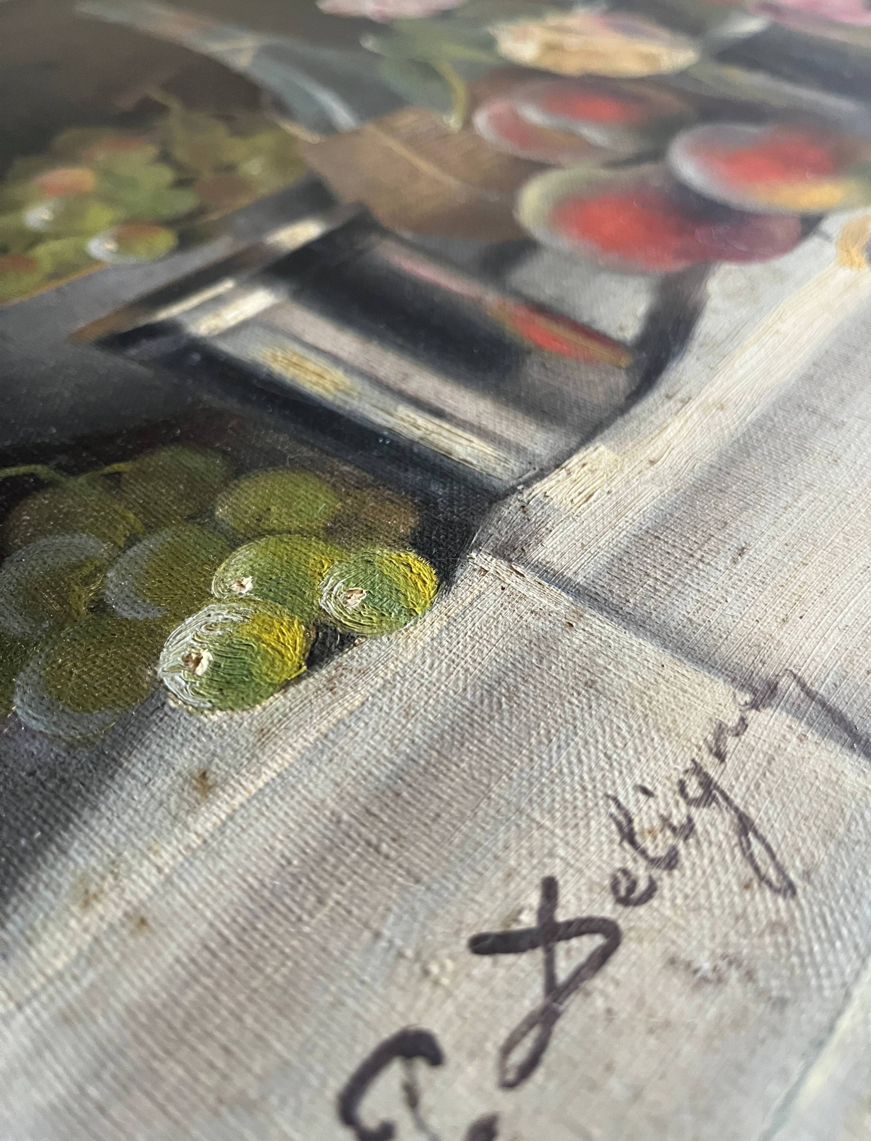 HST painting "Still life with peaches and roses" Paul Edouard Deligny (1864-