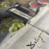 HST painting "Still life with peaches and roses" Paul Edouard Deligny (1864-