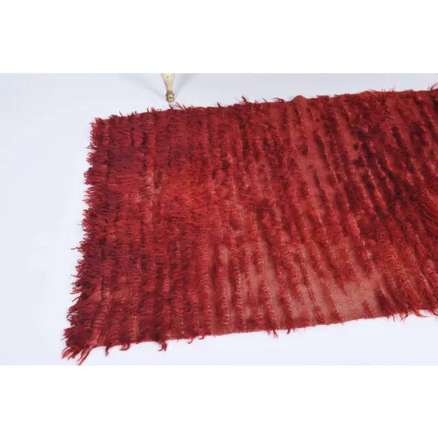 Vintage Turkish Hand-Knotted Wool Cotton Red Kilim Area Rug 94x144