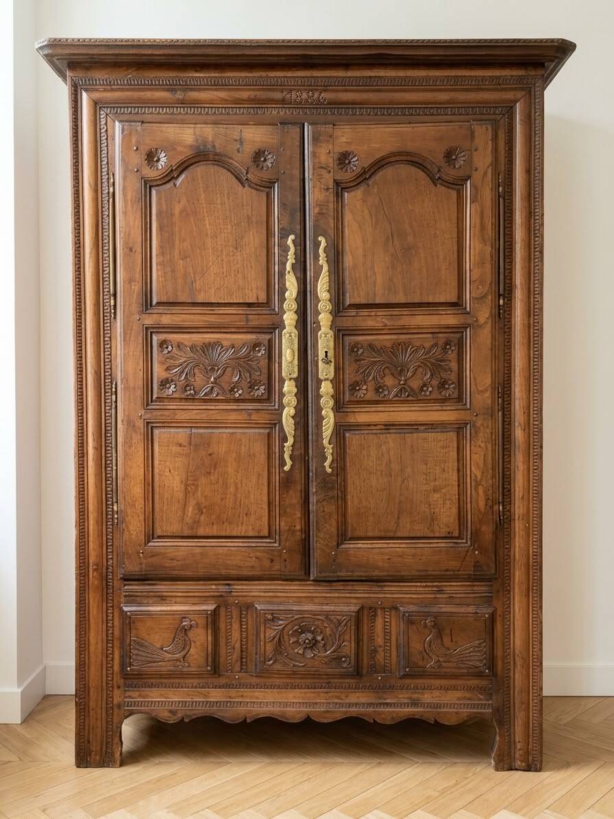 Armoire normande ancienne en bois sculpté 1886