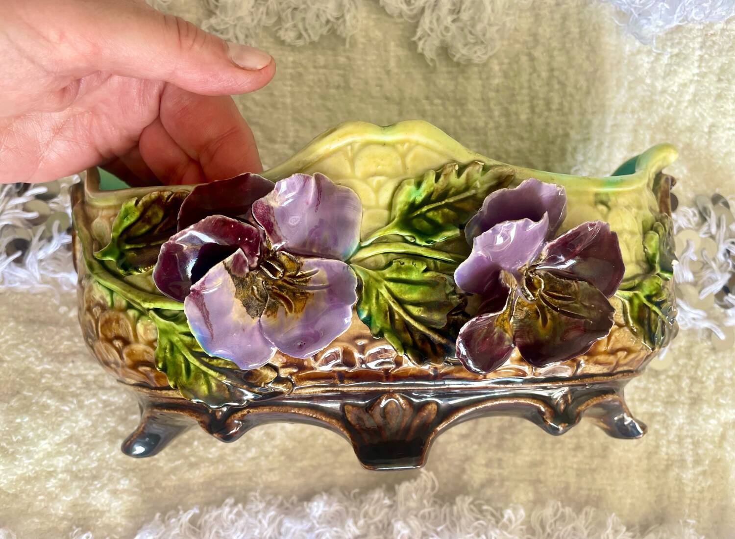 Antique Barbotine Planter from the Onnaing Manufacture, Thought Model