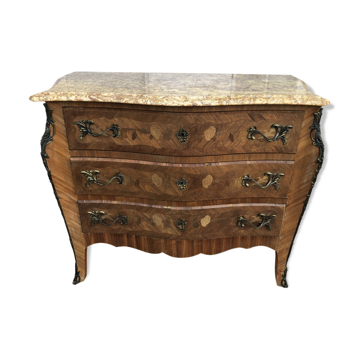 Curved Style Louis XV marquetry chest of drawers