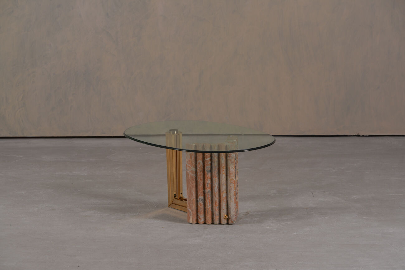 Table basse en marbre et laiton par Italo Valenti, Italie, années 1970.