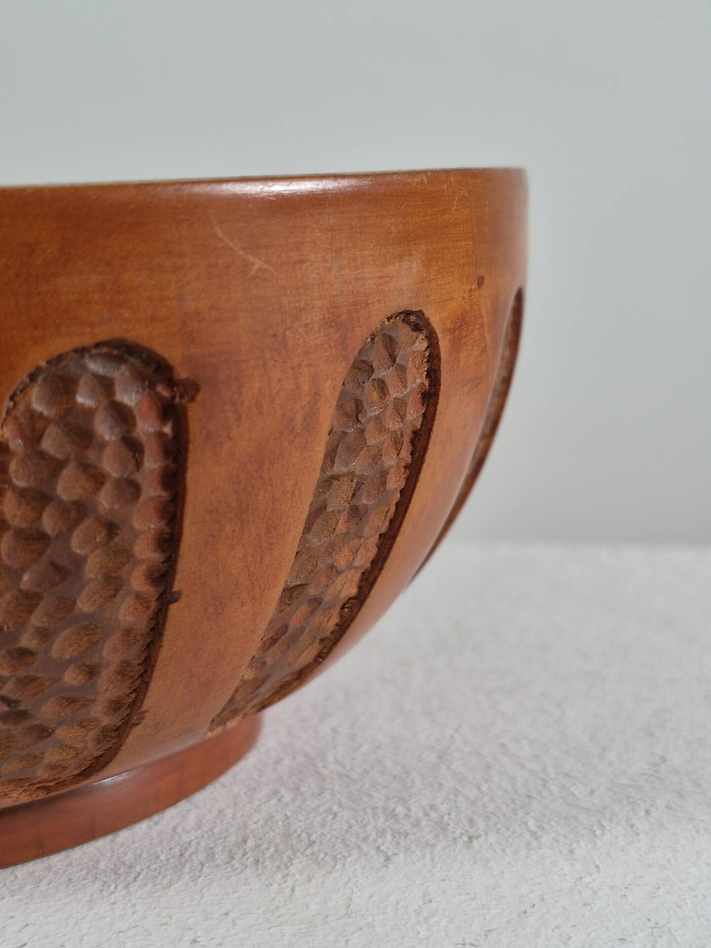 Antique hand carved signed folk art bowl 1930