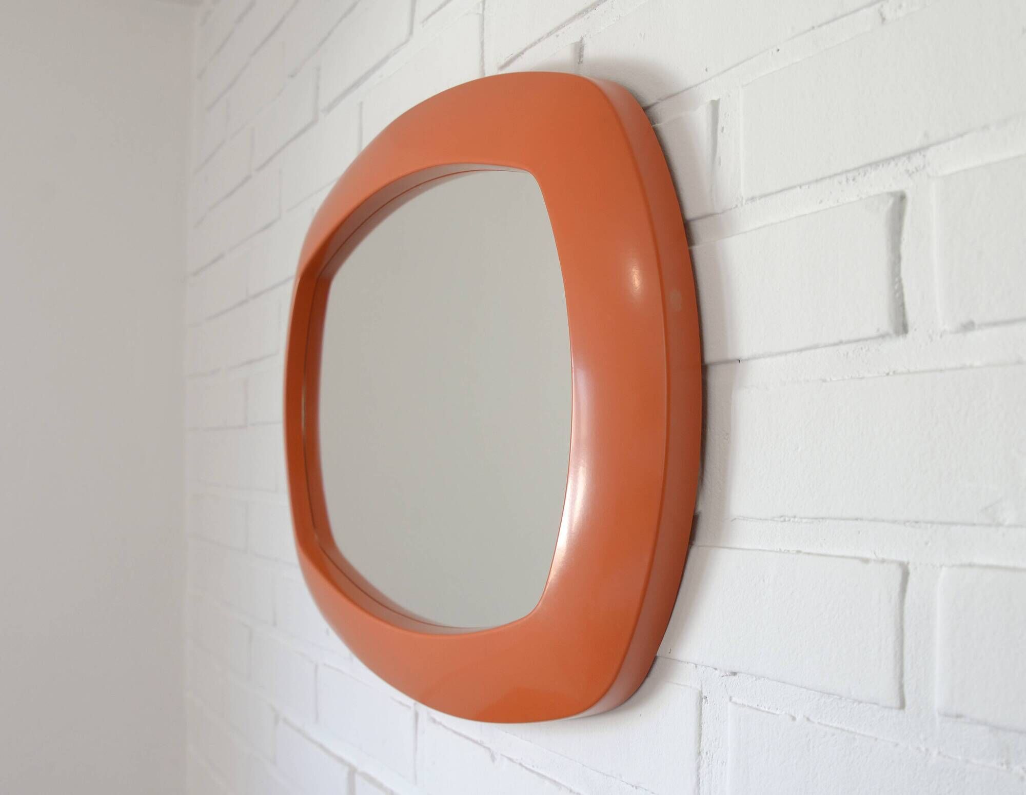 Rare 1970s Orange Space Age Mirror | Vintage Pop Art Yugoslav Wall Mirror