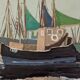 Mid-Century Modern Swedish "Green Sails" Vintage Seascape Oil Painting, Framed