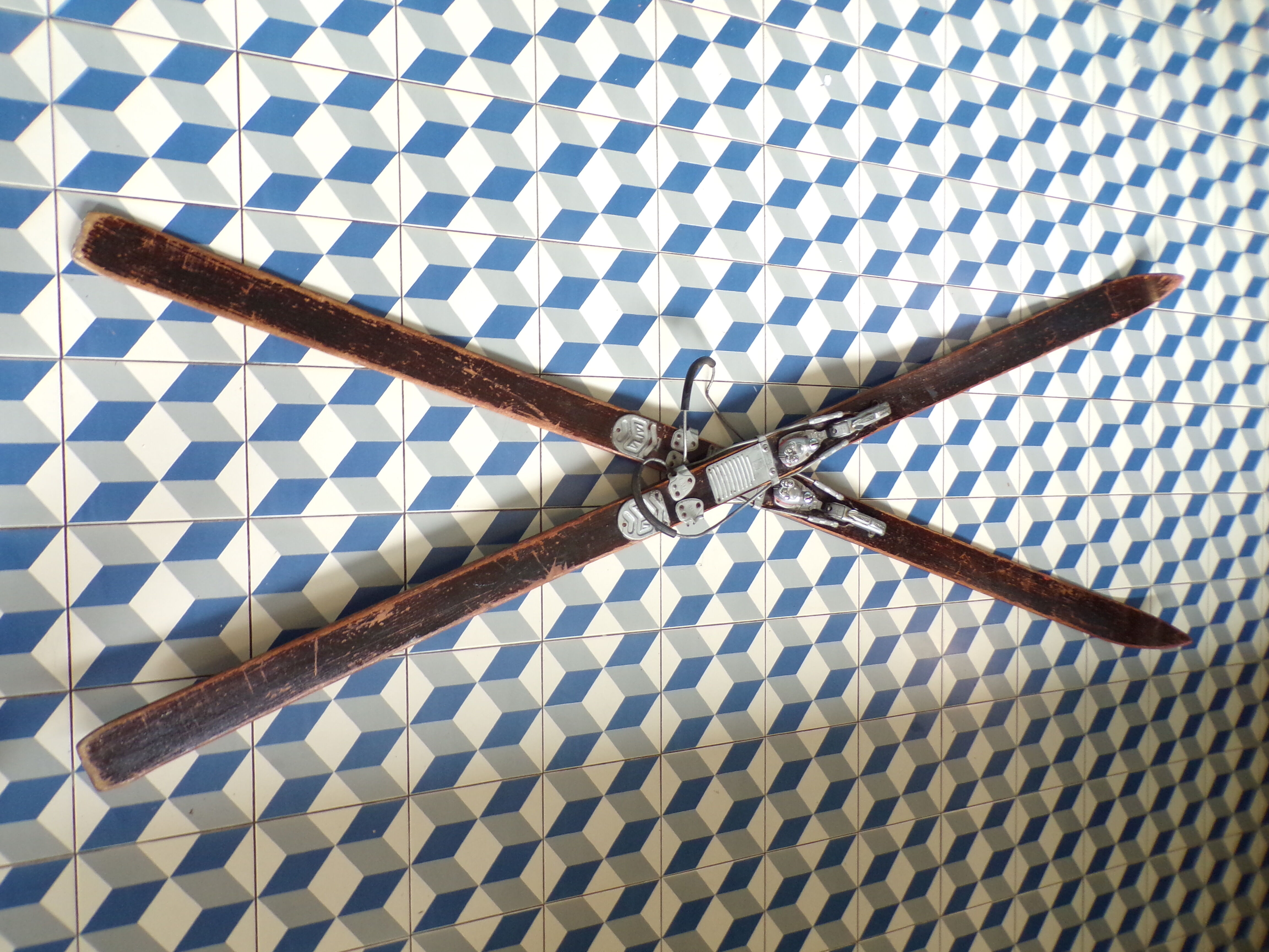 Pair of vintage wooden skis