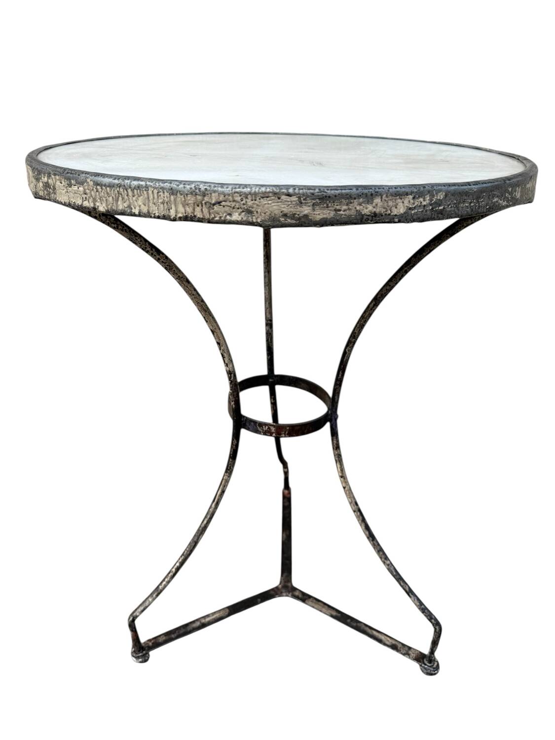 Parisian pedestal table in wrought iron and marble top, France 1900