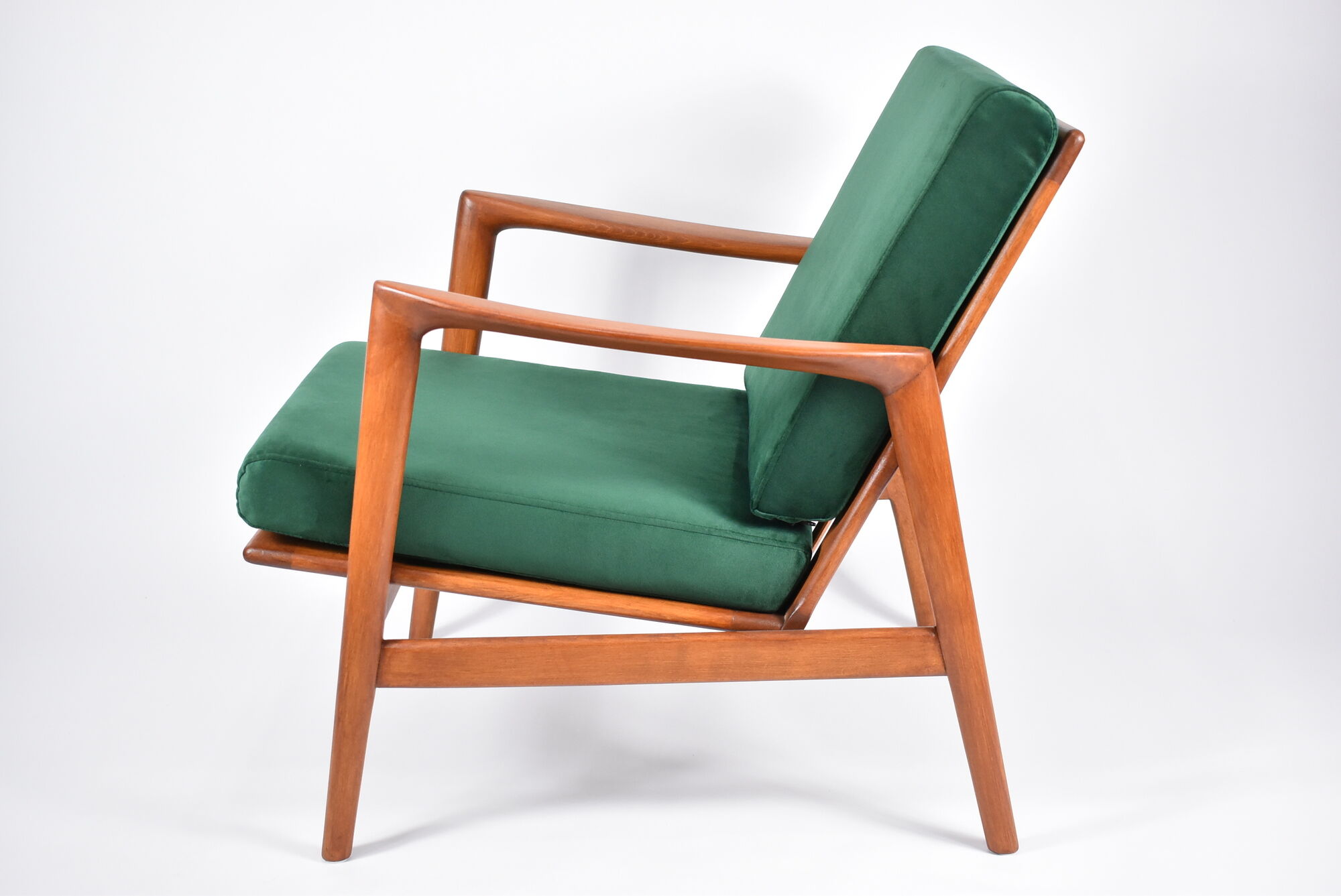 Scandinavian armchair "Stefan", restored, 60s, green bottle velvet