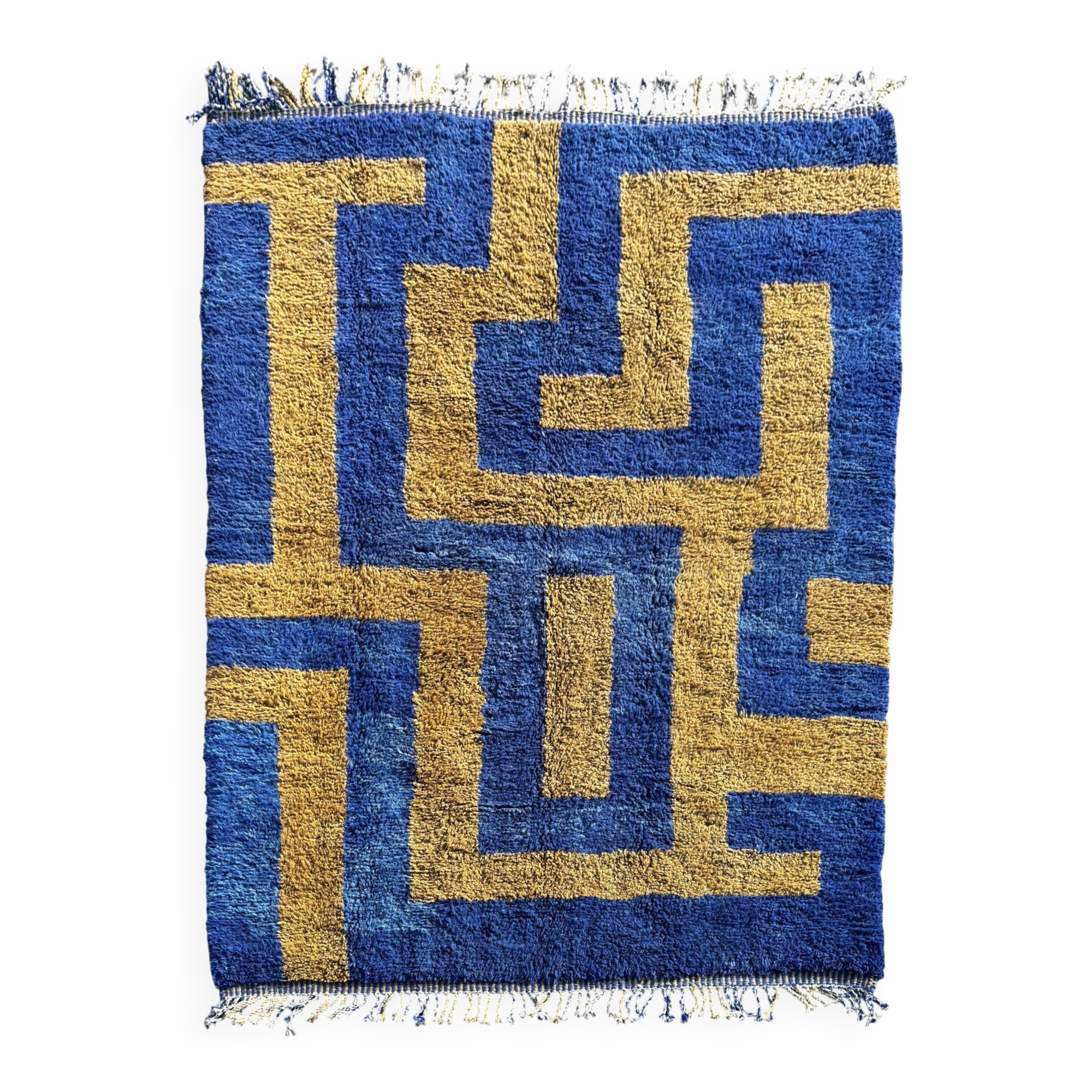 Aftas - Custom-made blue and green Moroccan Mrirt rug in wool.