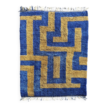 Aftas - Custom-made blue and green Moroccan Mrirt rug in wool.