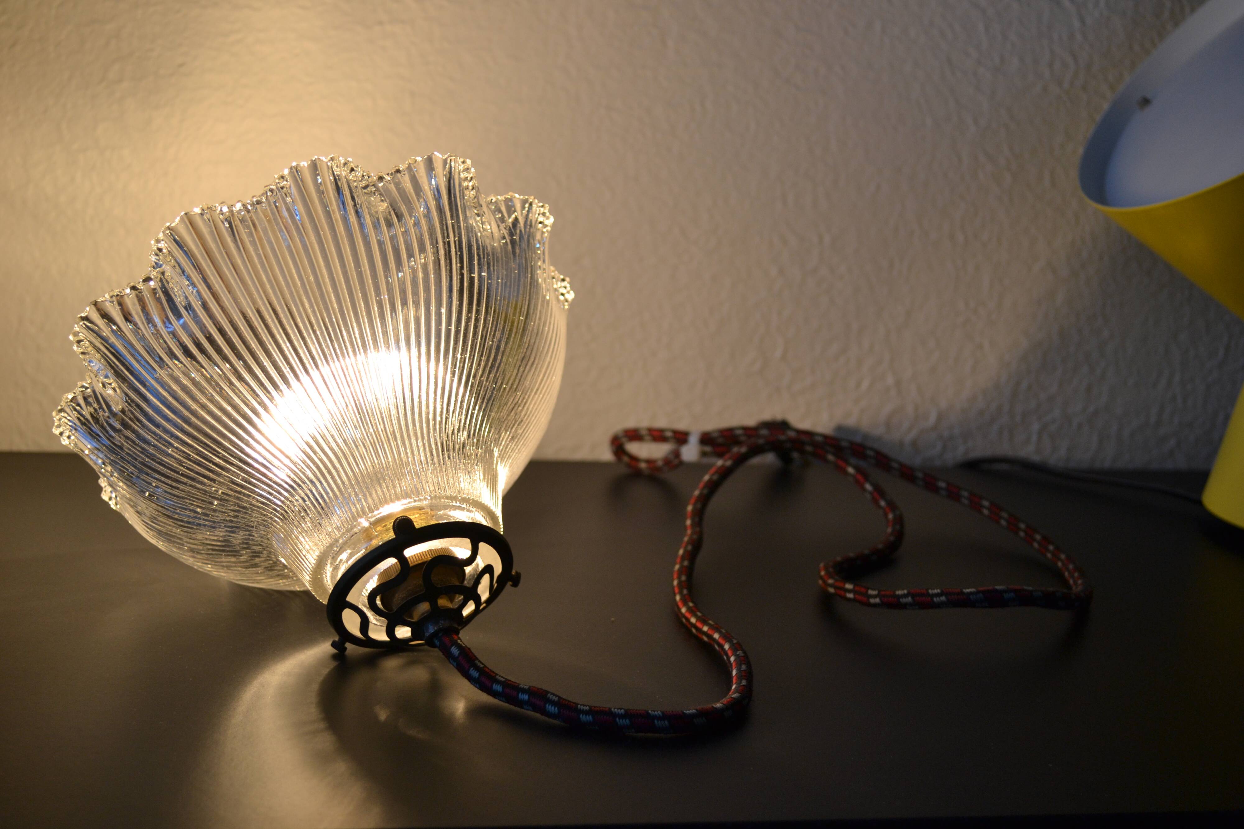 Prismatic glass Holophane pendant light circa 1950