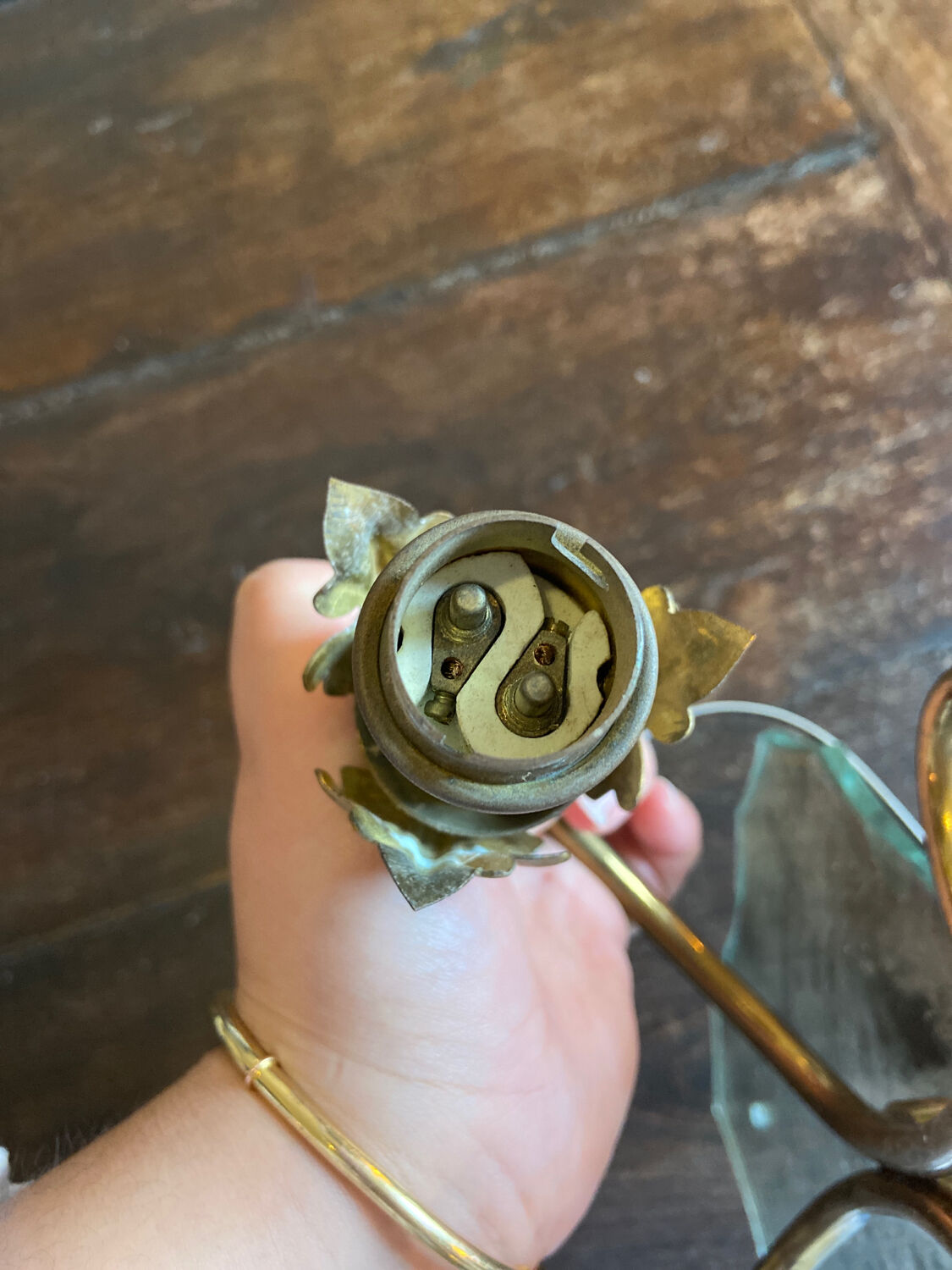 Brass wall lamp and mirror