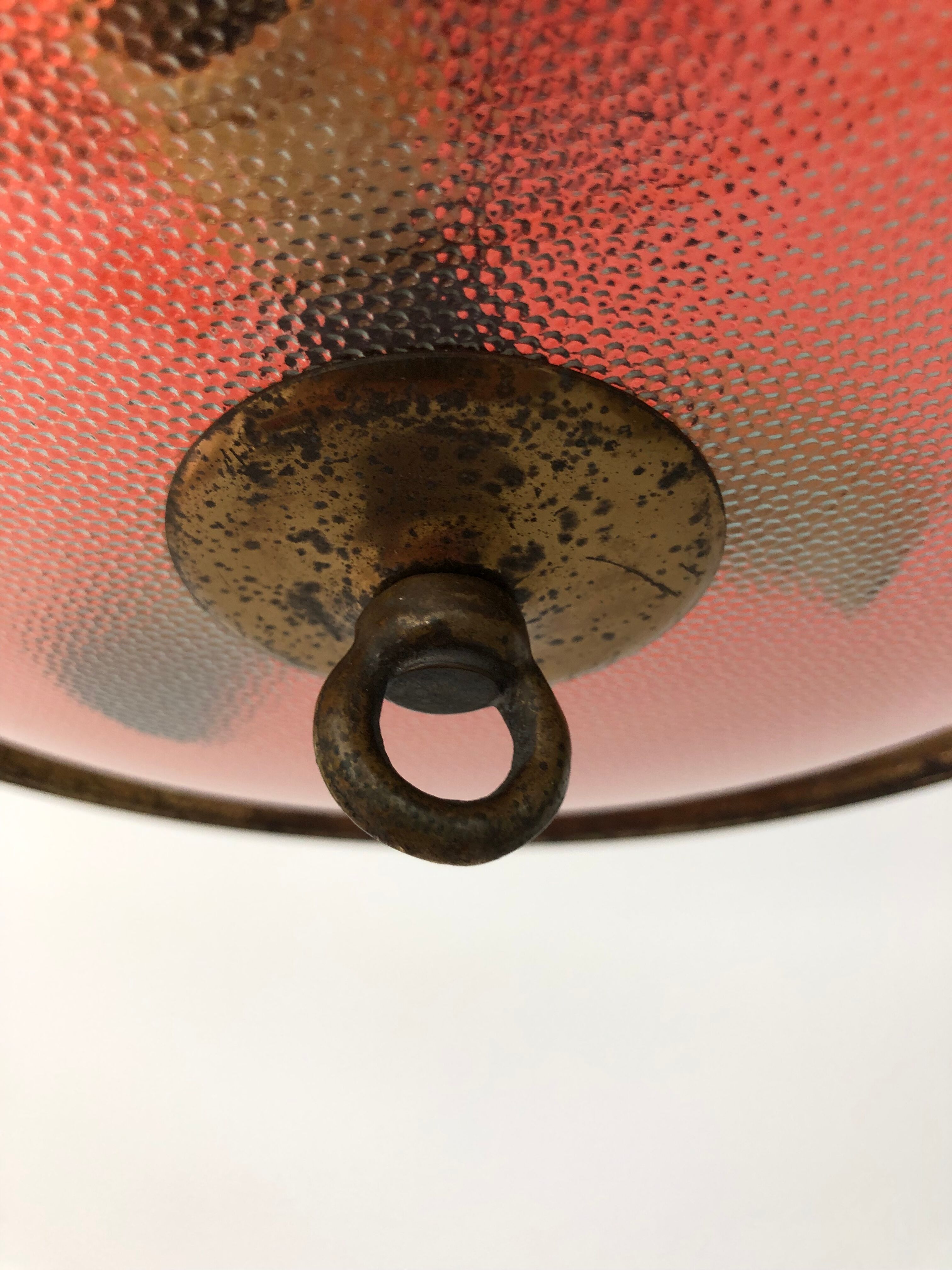 Vintage glass and brass pendant lamp / Italy, 60s