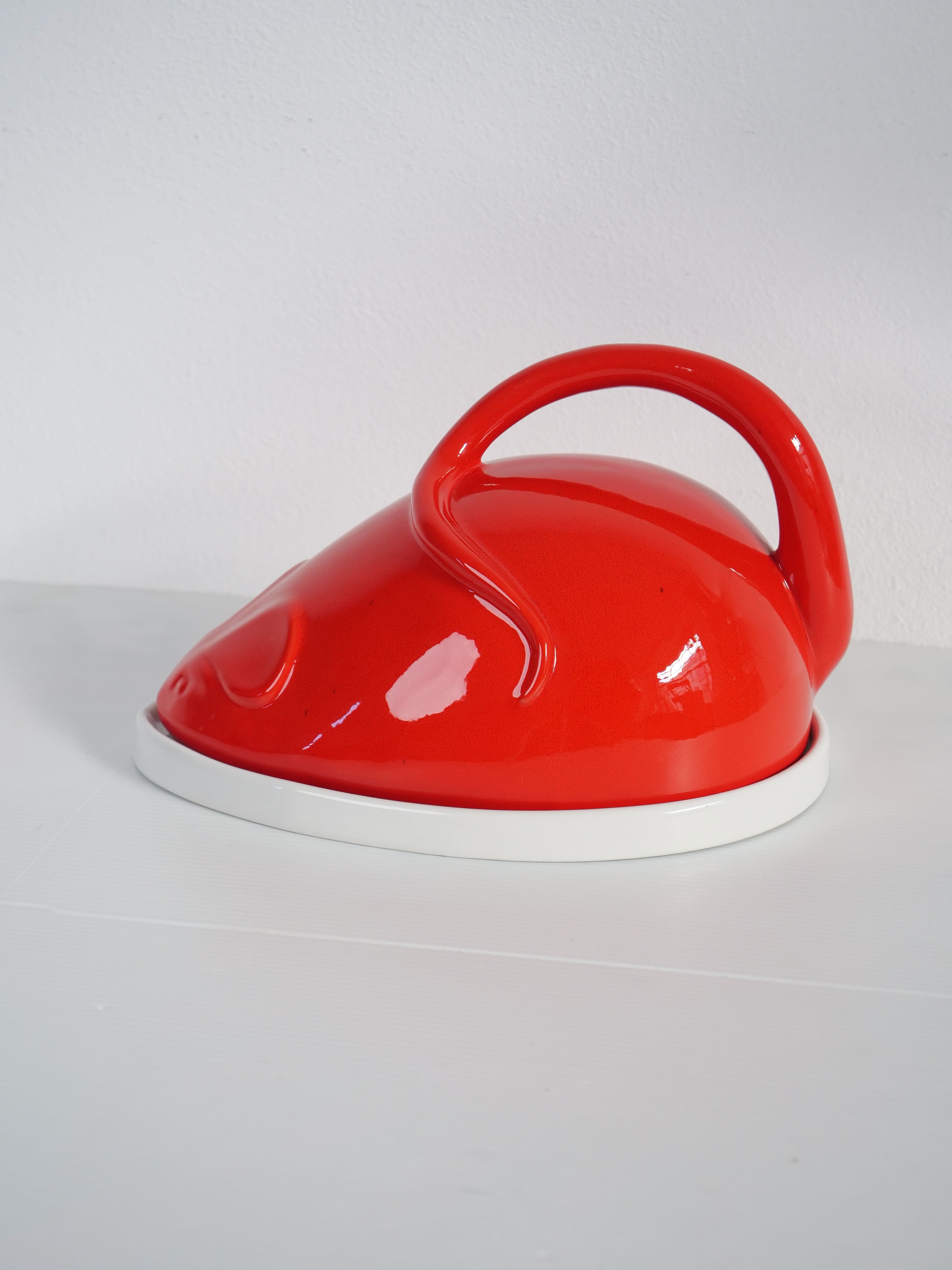 Cheese bell mouse red ceramic design vintage Italy