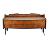 Buffet italien organique des années 1950 avec plateau en verre et 4 tiroirs