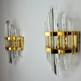 Pair of Venini wall lamps cut glass Murano Italy 1970