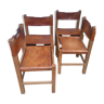 4 chaises vintage orme et cuir années 70