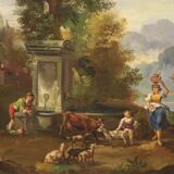 Peinture de paysage huile sur toile du 20ème siècle
