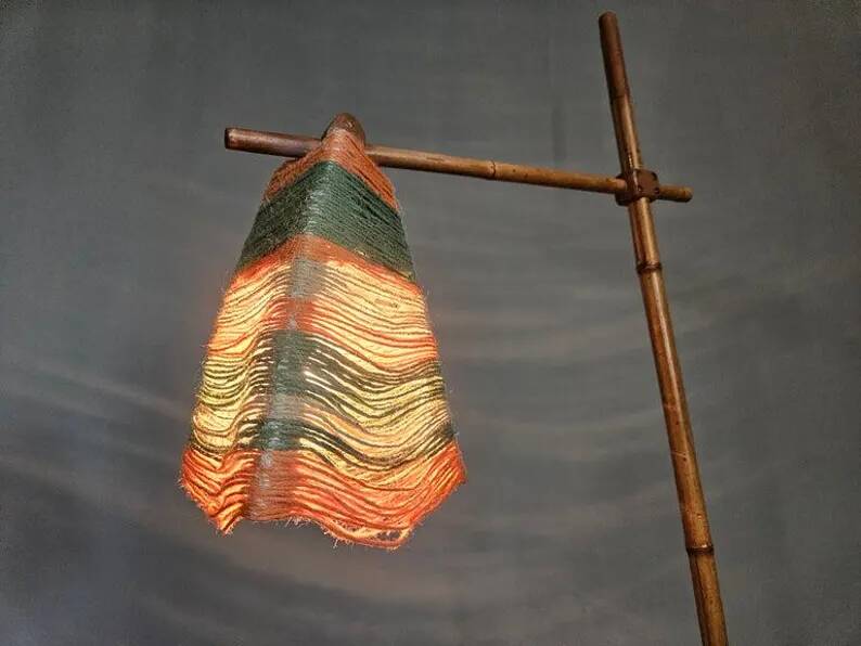Rare Midcentury Floor Bambnoo and String Lamp, 1960s