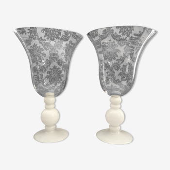 Pair of medici crystal and opaline vases