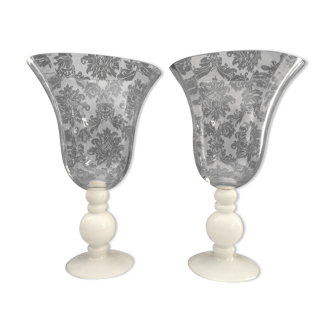Pair of medici crystal and opaline vases