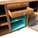 Buffet 3 portes 2 tiroirs en placage de noyer 1960