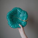 empty ceramic fruit bowl barbotine cabbage leaf vintage made in France retro