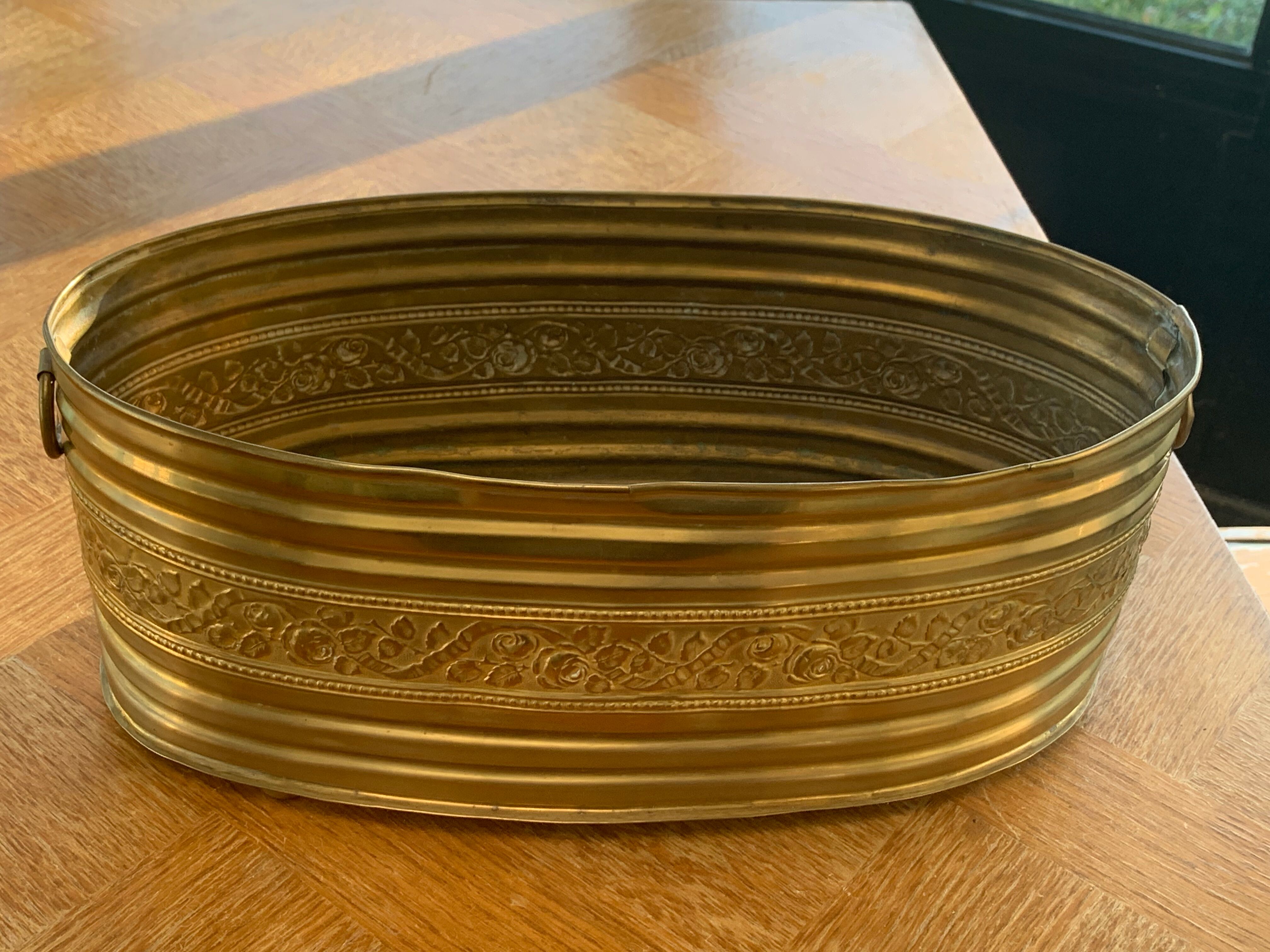 Copper centerpiece, art deco planter floral pattern