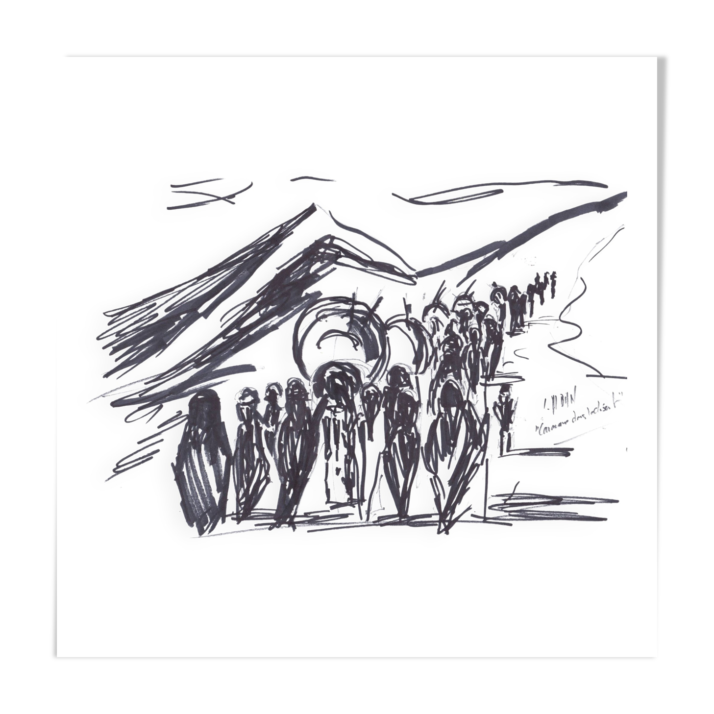 Painting or drawing in ink on paper 21 x 29.5 cm by Louis Alban Orientalist painter from Algiers.