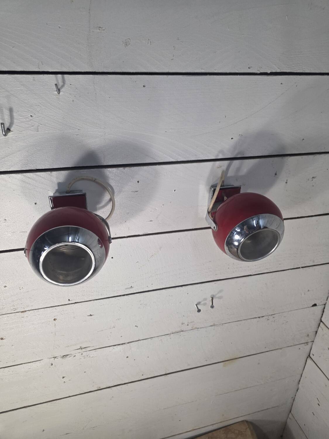 Pair of vintage chrome metal eyeball wall lights from the 70s