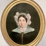 Oil on canvas Pair of portraits in gilded oval frames, 19th century